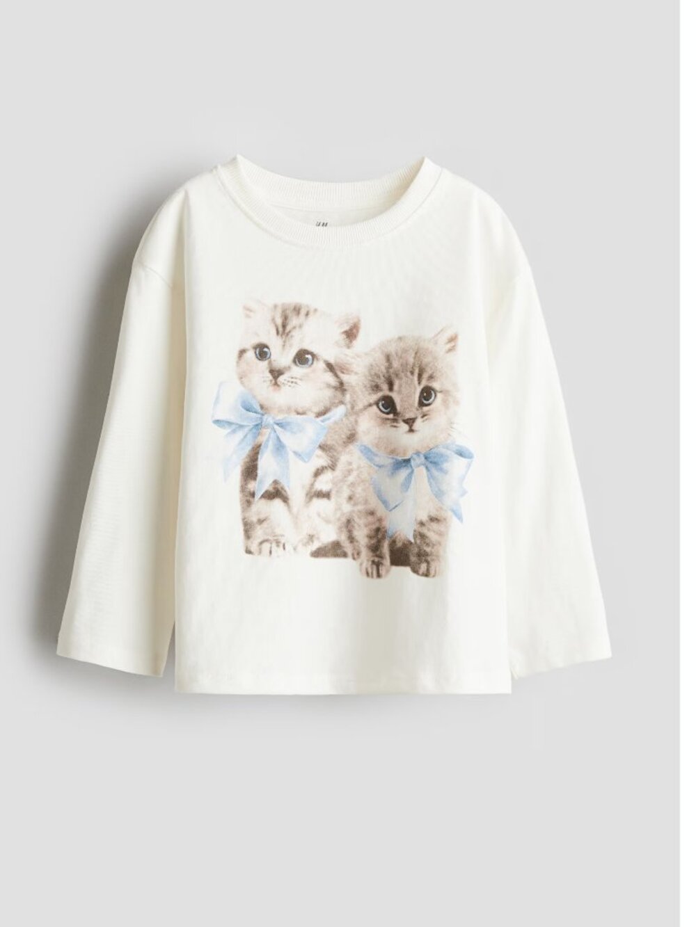 H&M GIrls Long Sleeve Cotton Kitten Printed Cotton Top
